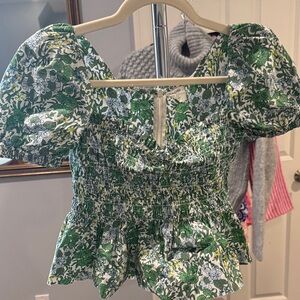 Crewcuts Green Floral Puff Sleeve Blouse